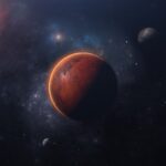 an artist's rendering of a red planet in space
