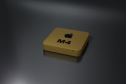 a yellow box with a black m4 logo on it