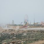 a foggy day at an amusement park