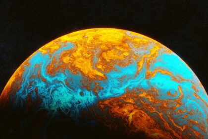 A close up of a planet with a black background