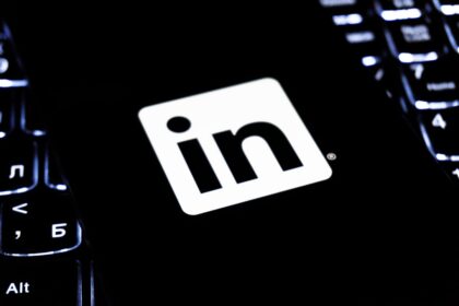 Linkedin logo on a dark keyboard