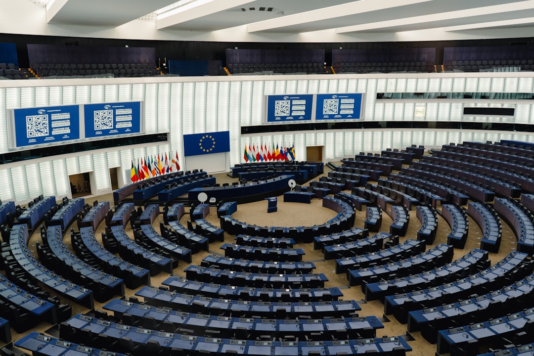 Modern parliamentary chamber with tiered seating