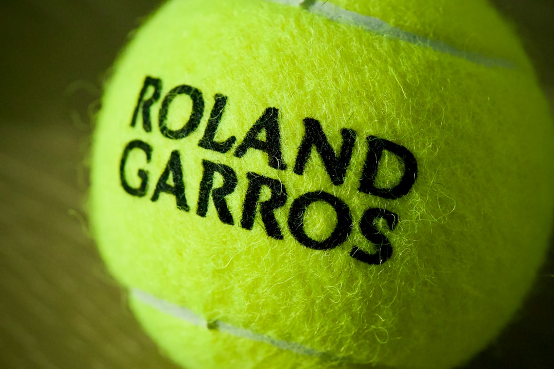 Close-up of a roland garros tennis ball.
