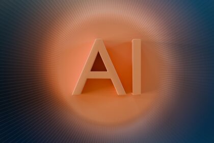 The letters ai glow with orange light.