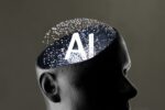 Artificial intelligence concept within a human head