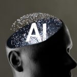 Artificial intelligence concept within a human head