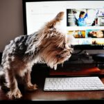 brown and black yorkshire terrier on black computer keyboard
