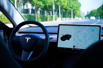 a car dashboard with a gps device