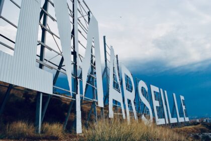 a large white sign