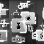 a black and white photo of a bunch of buttons