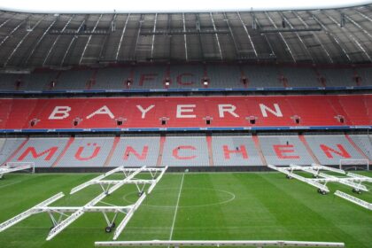 A soccer field with the name of the team on it