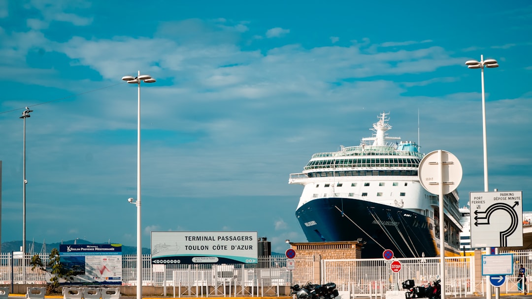 A cruise ship docks at the port.