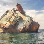 ship ruins at middle of sea