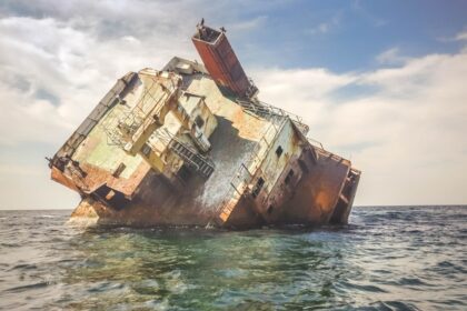 ship ruins at middle of sea