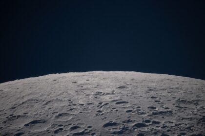 Cratered lunar surface against a dark sky