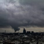 a city with a cloudy sky