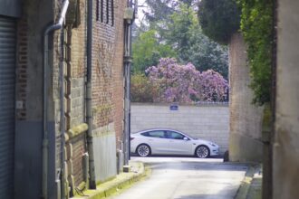 a car is parked on the side of the road
