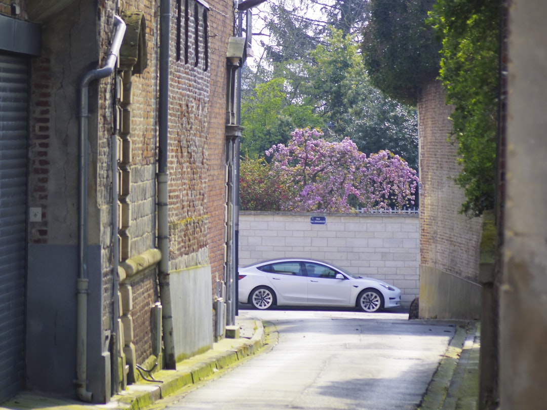 a car is parked on the side of the road