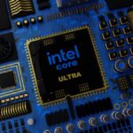 a close up of a computer chip with the intel core logo on it