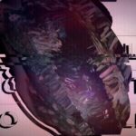 Glitching heart with text overlay