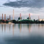 industrial buildings across river