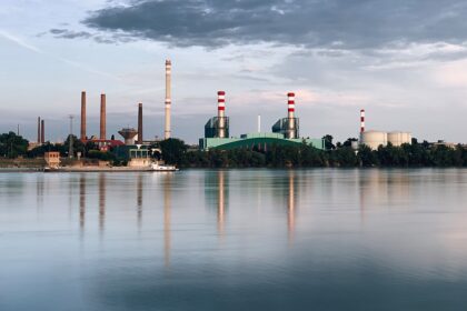 industrial buildings across river