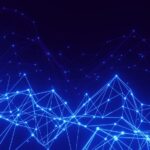 a blue background with lines and dots