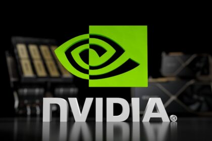 the nvidia logo is displayed on a table