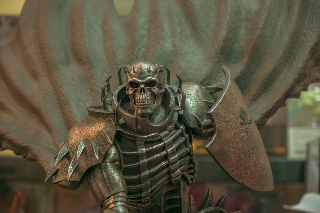 A statue of a skeleton holding a sword