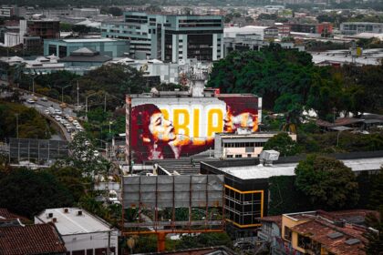 A large billboard on the side of a building