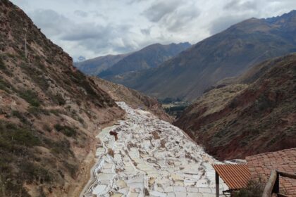 Terraced salt pans in a mountain valley