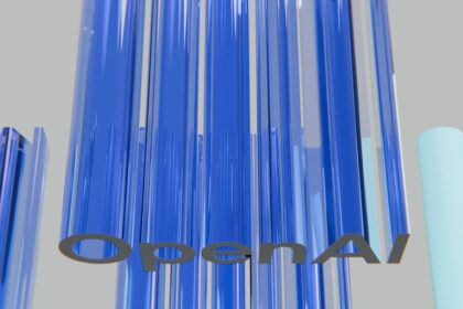 Blue vertical bars with 'openai' text on a gray background