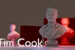 Classical busts and "tim cook" text under dramatic lighting